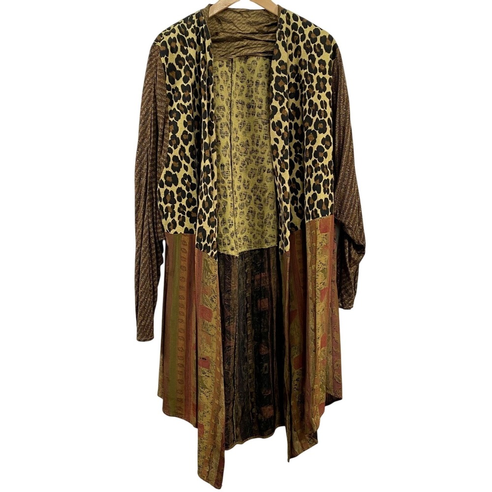 Uru Womens Animal Print Patchwork‎ Silk Cotton Longline Cardigan One Size Artsy